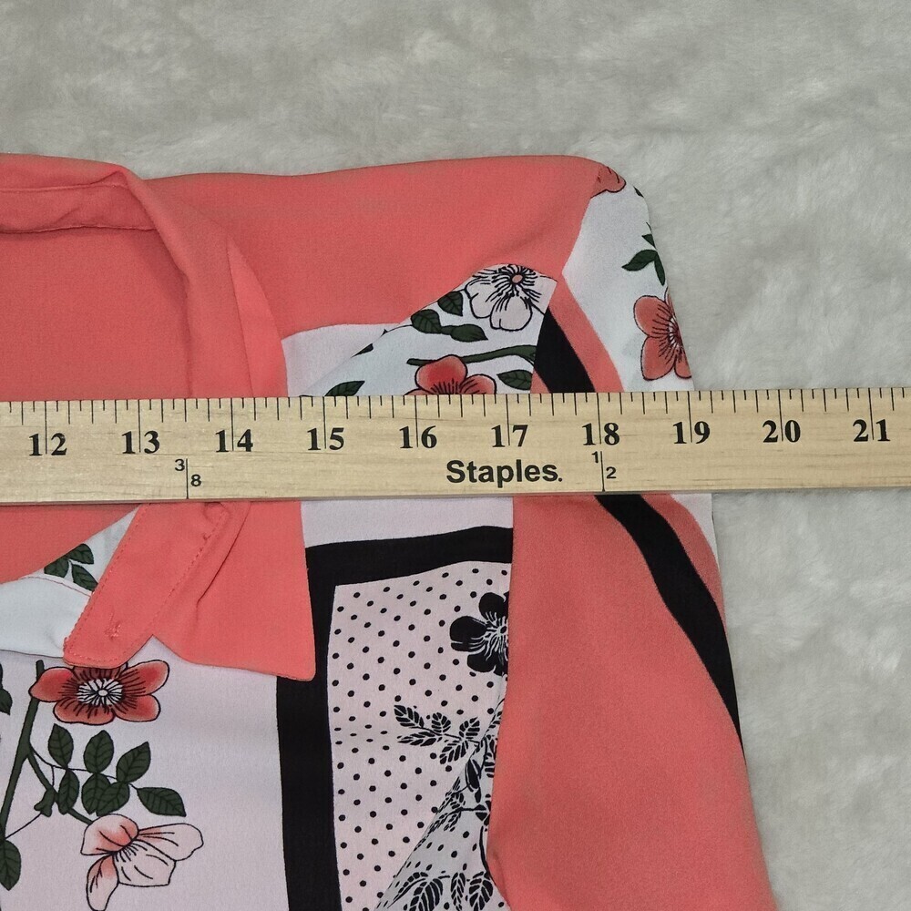 Liz Claiborne Career Floral Button Blouse Women’s Medium Long Sleeve Coral Black - Picture 8 of 10